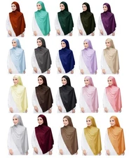 Solid Satin Silk Scarf Hijab Muslim Soft Large Head Neck Wrap 28"x 79"