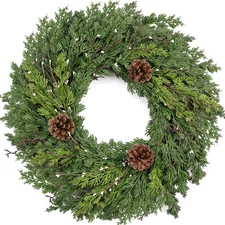 24 Inch Real Touch Lush Christmas Wreaths for Front Door with White Berries/P...