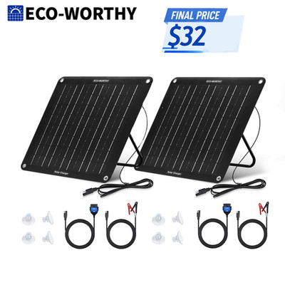 ECO-WORTHY 2 Pack 10W Solar Battery Charger Maintainer 12V Waterproof for Car RV
