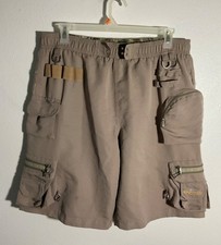 Mens Cargo Shorts With Elastic Waist Multiple Pockets Size L Beige 100 Polyes