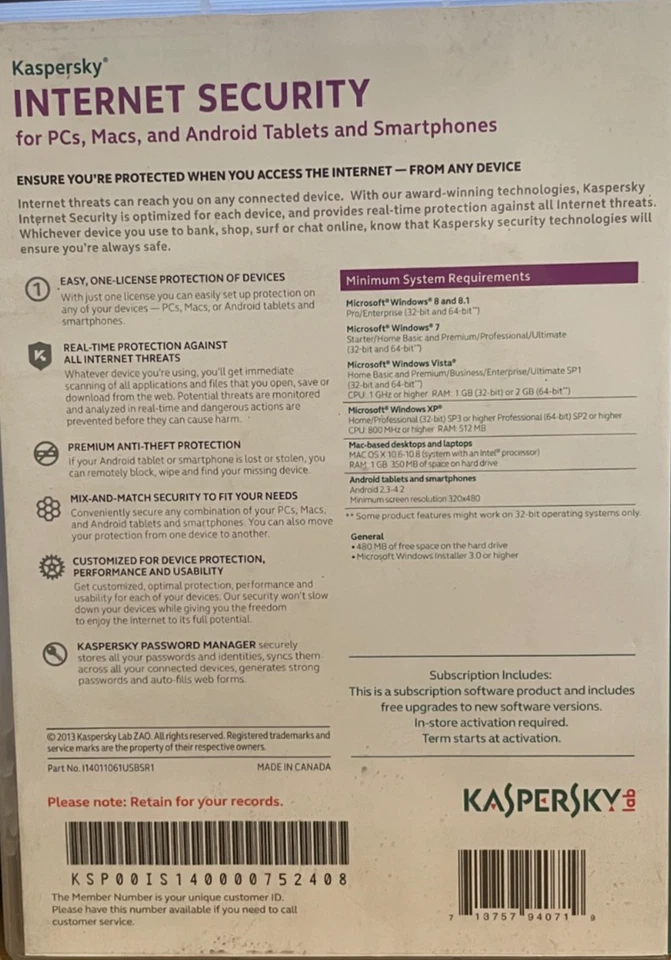 Kaspers Internet Security Premium Protection 3 Devices 2013 PC, MAC, Android - Image 2 of 3