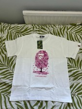 A Bathing Ape BAPE Unisex Kids White/Pink Ape Head Logo Tee Cotton 12/13