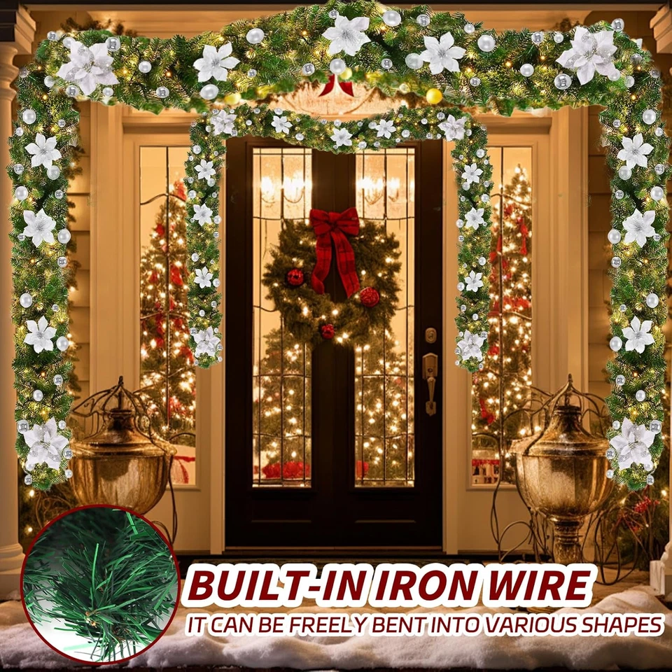 Ghirlanda Natalizia Con Luci a LED, 1.8M, Ghirlanda Di Natale Rattan Artificiale - Immagine 3 di 4