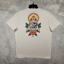 Reel Life Shirt Mens XL Shark Tattoo Graphic Beige Short Sleeve