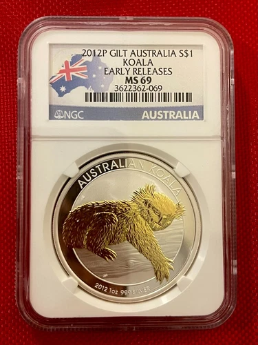 2012 P Gilt Australia Koala S$1 Silver 1 oz. NGC MS69 Early Release