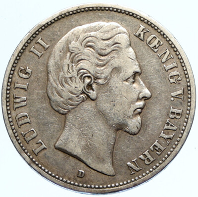 1875 BAVARIA KINGDOM German STATE King LUDWIG II Old Silver