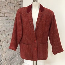 Kenzo Vintage Oversized Wool Jacket Tweed Chunky Corduroy Collar Red M