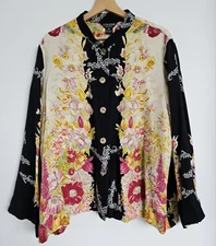 Citron Floral Long Sleeve Multi Color 100% Silk Jacket Top Sz 2X