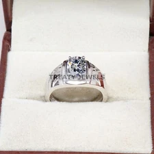 Moissanite Oval Cut Gemstone With 925 Sterling Silver Ring For Men's #B332