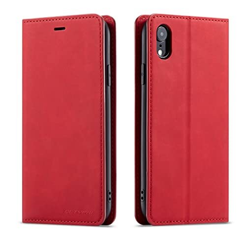 for Case, Premium PU Leather Cover TPU Bumper with Card Holder iPhone XR Red - Picture 4 of 7