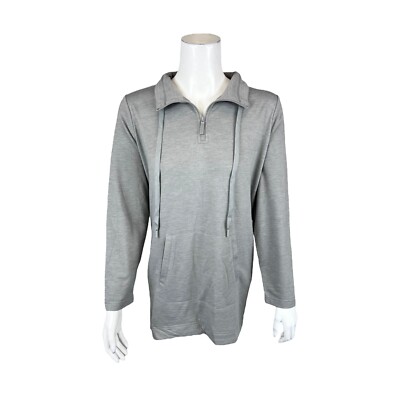 Susan Graver SG Sport Petite Cloud 9 Terry Raglan-Sleeve Tunic Top Grey PL Size