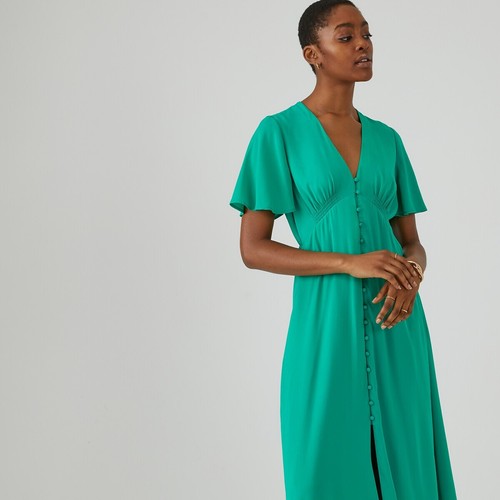 LA REDOUTE Green Satin Full Midaxi Dress with V-Neck Size UK 10 NEW RRP £54 - Picture 5 of 9