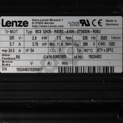 MCS12H35-RS0B0-A19N-ST5S00N-R0SU Lenze Servomotor, 7,5Nm, 2,8kW, 3525U/min, 325V - Bild 4 von 5