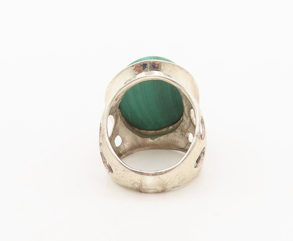 Bracelet Manchette Domingo Argent 925 – Malachite Verte – Style Brutaliste Mexicain