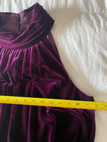 ELIZA J Ciruela Terciopelo Terciopelo Plisado Cuello Simulado Blusa Halter Vestido Talla 12 ¡Nuevo! - Imagen 22 de 24