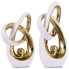 White and Gold Decor Desk Sculpture Home Decor Large, Abstract Modern Art Gol...