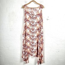 ROCKMANS Dress Womens Size 12 Cream Tan Burgundy Leaf Print Midi A-line Ladies