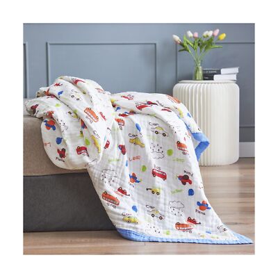 Cars Cute Muslin Blanket Reversible 100% Cotton 6 Layer Quilt Bed Blanket Sof...