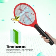 Three Layer Mesh Electric Bug Zapper Safety Mosquito Flies Racket Killer Swatter