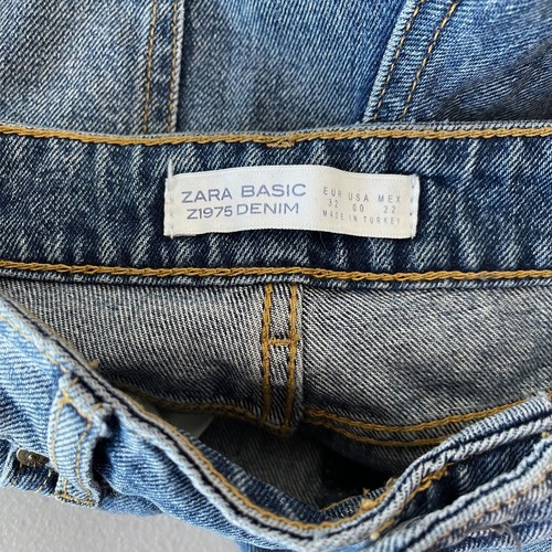 Zara Basic Denim Straight Leg Jeans Floral Patch Sequin Distressed Women's Sz 00 - Picture 4 of 5