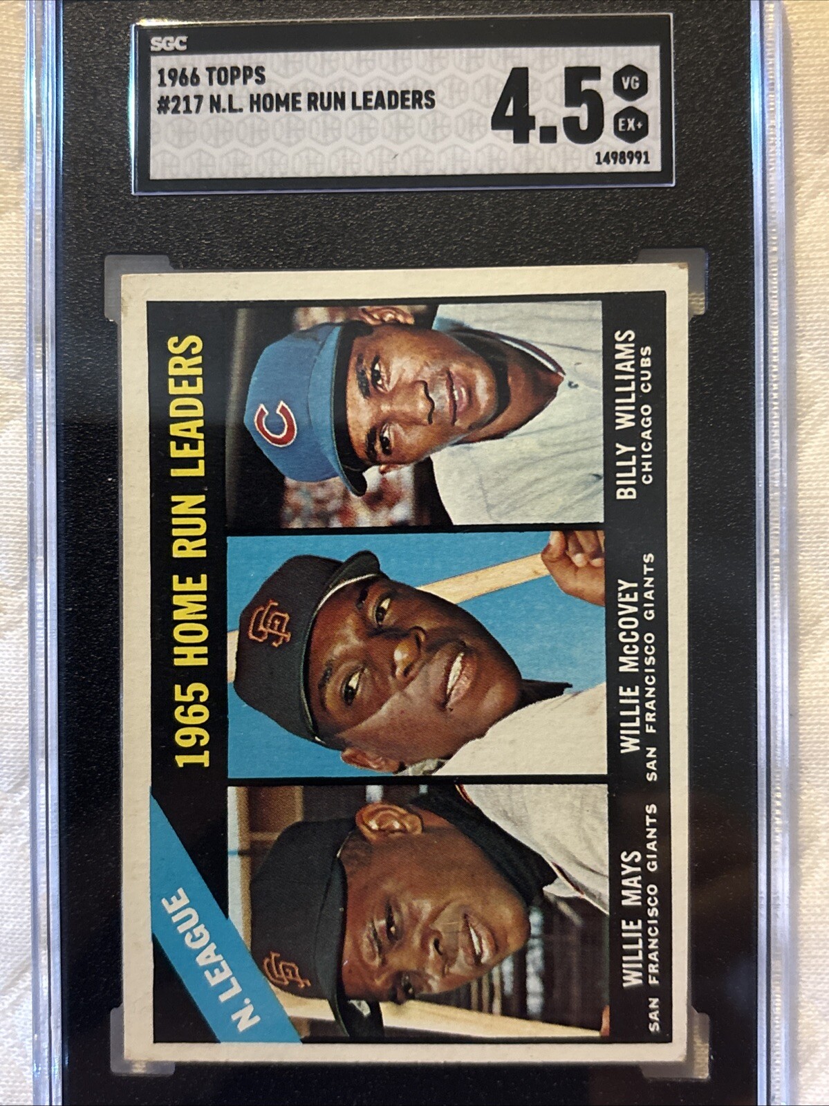 1966 Topps #217 NL HR Leaders Willie Mays SGC 4 VG-EX
