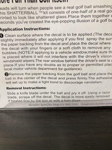 Vtg Shatterball Golf Ball Version Break Auto Window Sticker, Car Decals Sticker - Picture 3 of 6