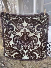 Eastern Accents Throw Pillow Chocolate Brown Velvet Damask Brocade 25” Euro