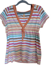 Roxy Babydoll Top Stripe Y2K Hooded V Neck Ra...