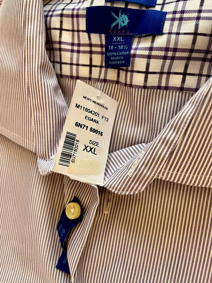 Camisa de vestir EGARA sin planchar para hombre grande puño abatible 2 capas algodón manga larga nueva Foto 3 de 4