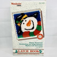 Christmas Latch Hook Kit Craft WonderArt Caron Happy Snowman 12x12  Easy 4679