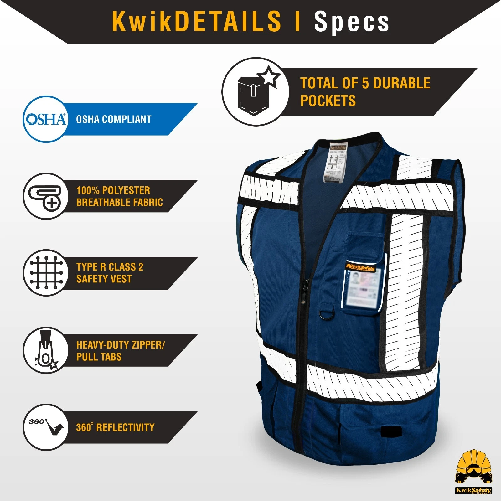 KwikSafety PURE BLUE SHERIFF ANSI Unrated PPE Surveyor Class 2 Safety Vest - product detail image 5