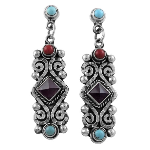 Mexican 925 Silver Earrings Long Ladies Baroque Taxco Style Drops in a Gift Box - Picture 2 of 5