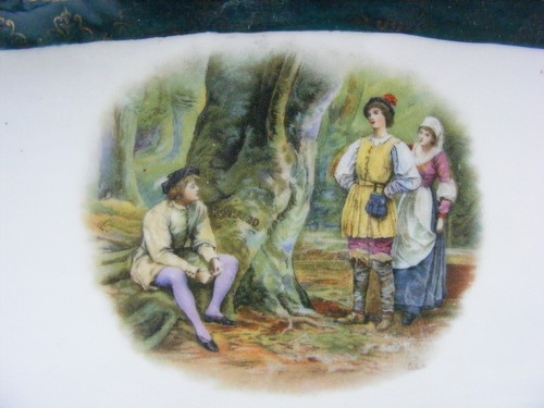 Vintage Rosalind Pottery Green Tray Gold Trim Victorian Scene Austria - Picture 2 of 6