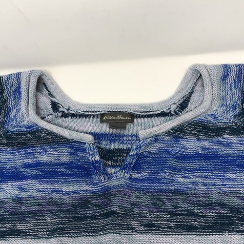 Eddie Bauer Womens Sweater 3X Blue Stripe Cotton Rolled Hem Notched Collar Plus - Picture 4 of 10