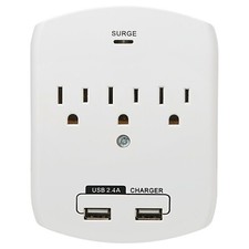 Outlet Wall Electrical Adapter w/ 2 USB 2.4A Charging Ports - Surge Protection