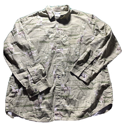 Columbia River Lodge Shirt Men XL Green Khaki Buck Deer Hunting long sleeve