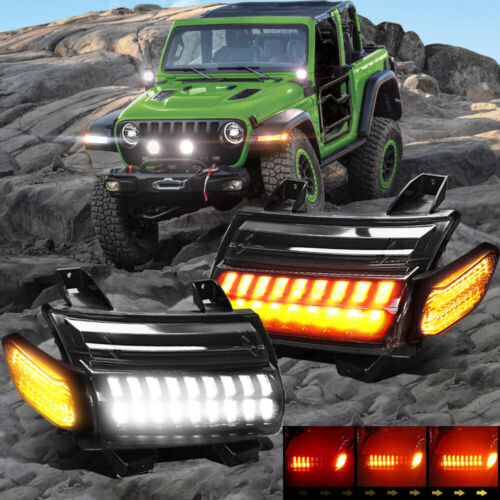 Pair LED Fender Turn Signal Lights DRL For Jeep Wrangler JL JLU Rubicon 2018-23 - Picture 11 of 14
