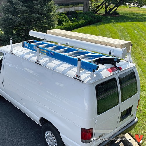 Ford Econoline Work Van 3 bar 19922015 Ladder Roof Racks Steel White