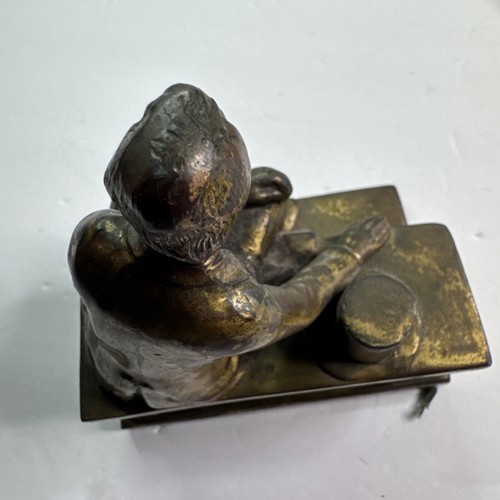 Statuina vintage metà 1900 bronzo/ottone di Abraham Lincoln seduto fermalibri massiccio - Foto 5 di 5