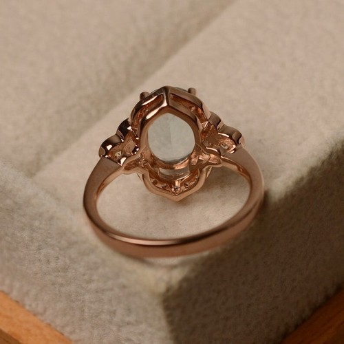 1.80 Ct Natural Aquamarine & Diamond Wedding Ring 14K Solid Rose Gold Size 4.5 - Picture 4 of 6