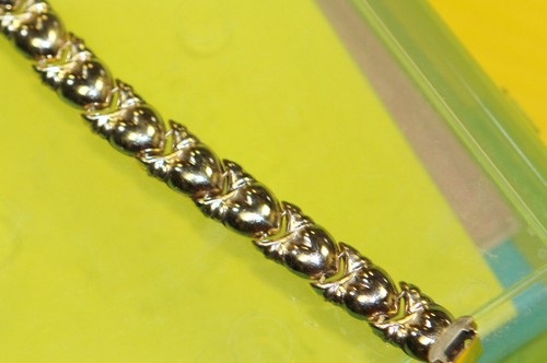 😍 Gorgeous 10K Yellow GOLD Heart BRACELET HEART 8" long shiny unique LOVE - 第 7/12 張圖片