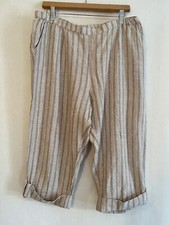 Norm Thompson Linen Capri Pants Women’s Petite Large Beige Brown Striped