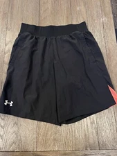 Mens Under Armour Speed Pocket Lined Running Shorts Black Orange Medium