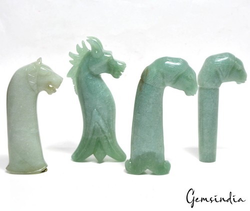 Set 4 pezzi stile Mughal Mogul fatto a mano avventurina animale testa pugnale manico elsa - Foto 6 di 7