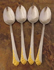 Oneida Golden Damask Rose Cube Set 4 Teaspoons Spoons Stainless Flatware Lot R