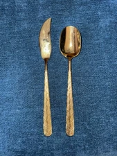 Vintage Gold Stainless Flatware Butter Knife Spreader And Teaspoon
