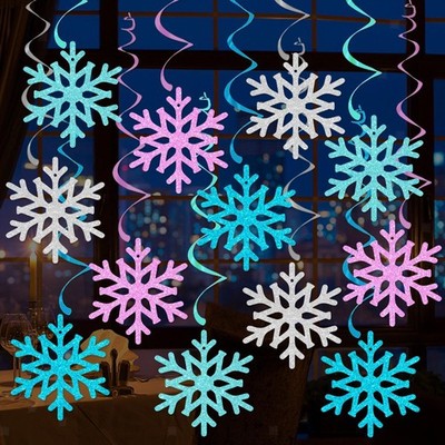 12x Winter Schneeflocke hängend Wirbel Deko Decke Luftschlangen glitzernd