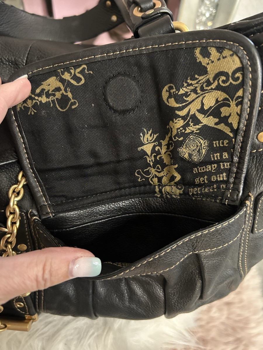 Y2K Vintage 2008 Juicy Couture Black Leather Gold Charms Shoulder Bag Tote View 4