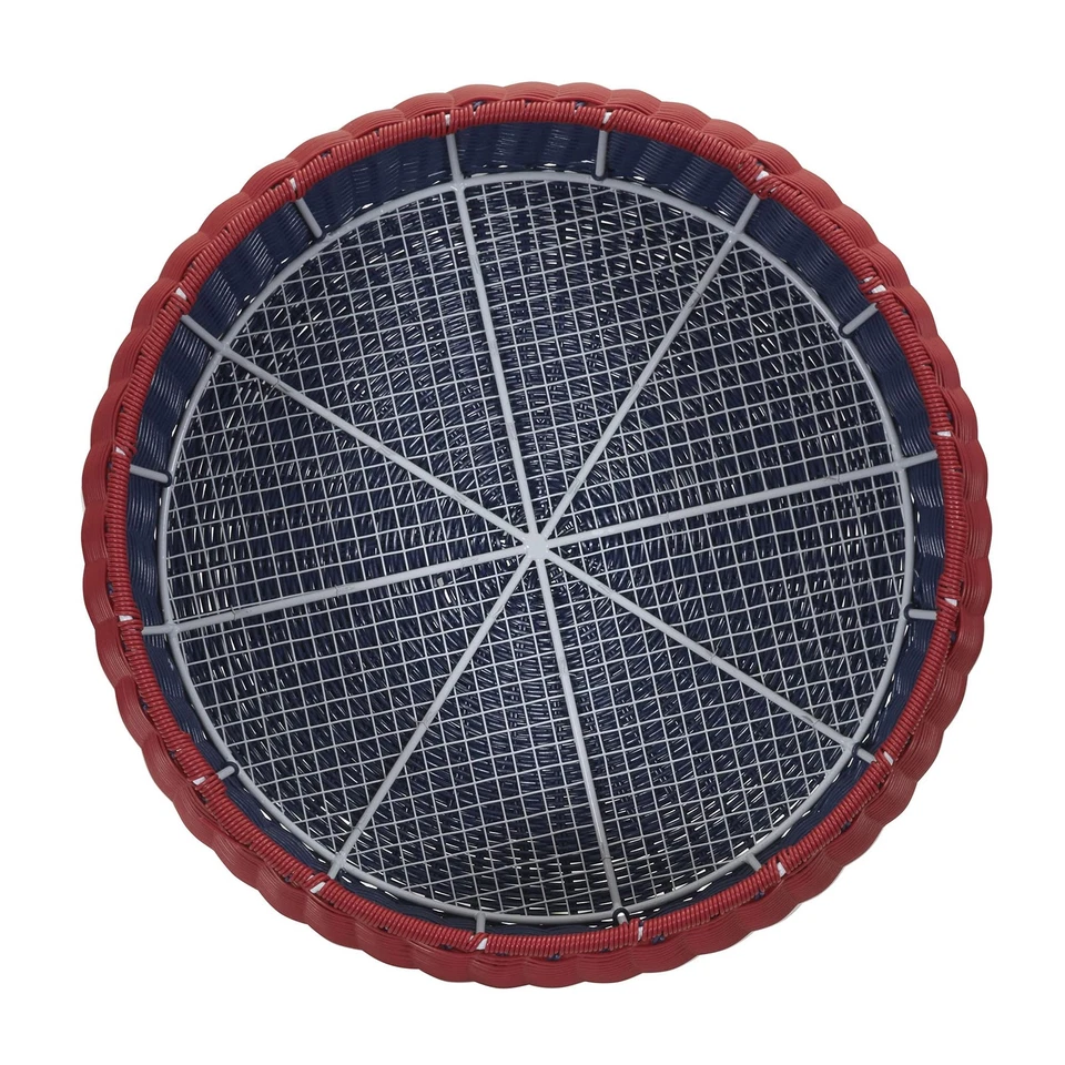 Mesa otomana de resina tejida a mano, azul, blanco y rojo Foto 4 de 4