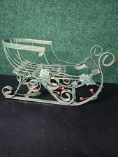 Santa Sleigh Scroll Metalware Iron Green Christmas Rustic Floral 13X8x5.5